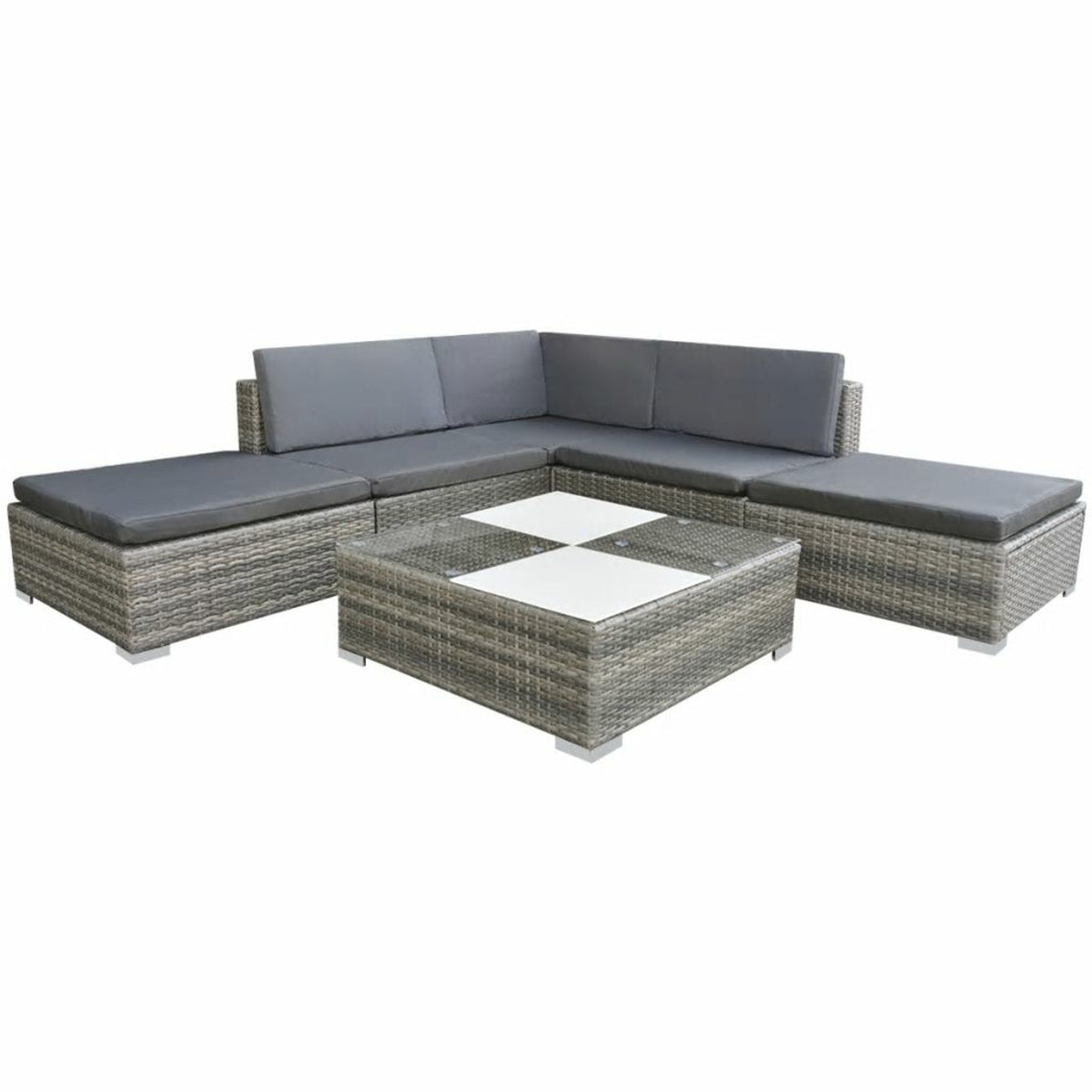 Gray Poly Rattan 6 Piece Corner Sofa Set with Coffee Table D647895