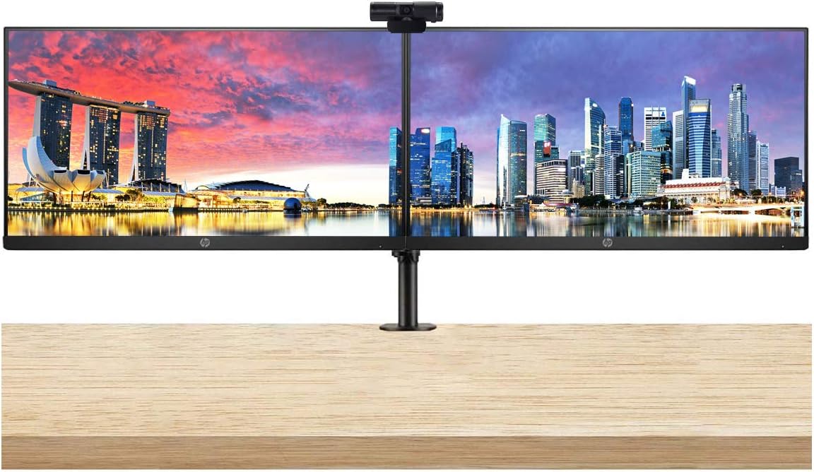 27 Inch FHD IPS LED Backlit LCD Anti-Glare Monitor 2-Pack Bundle with Full HD 1080p Webcam and Dual Monitor Stand X498