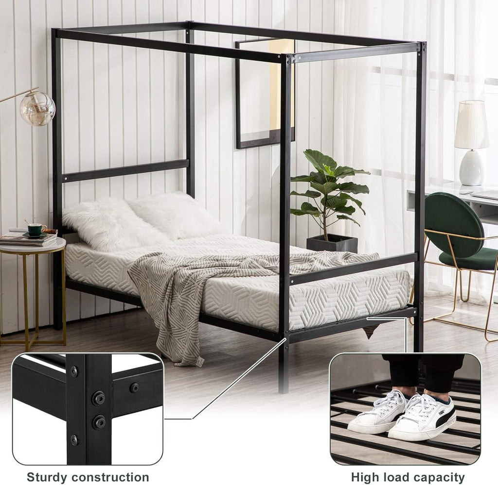 Black Twin Size Canopy Bed Frame T494