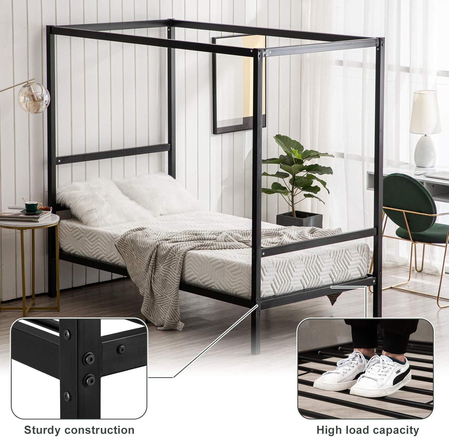 Black Twin Size Canopy Bed Frame T494