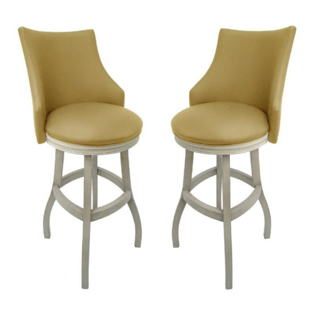 Tan & White Swivel Wood Bar Stool Set of 2 I927643