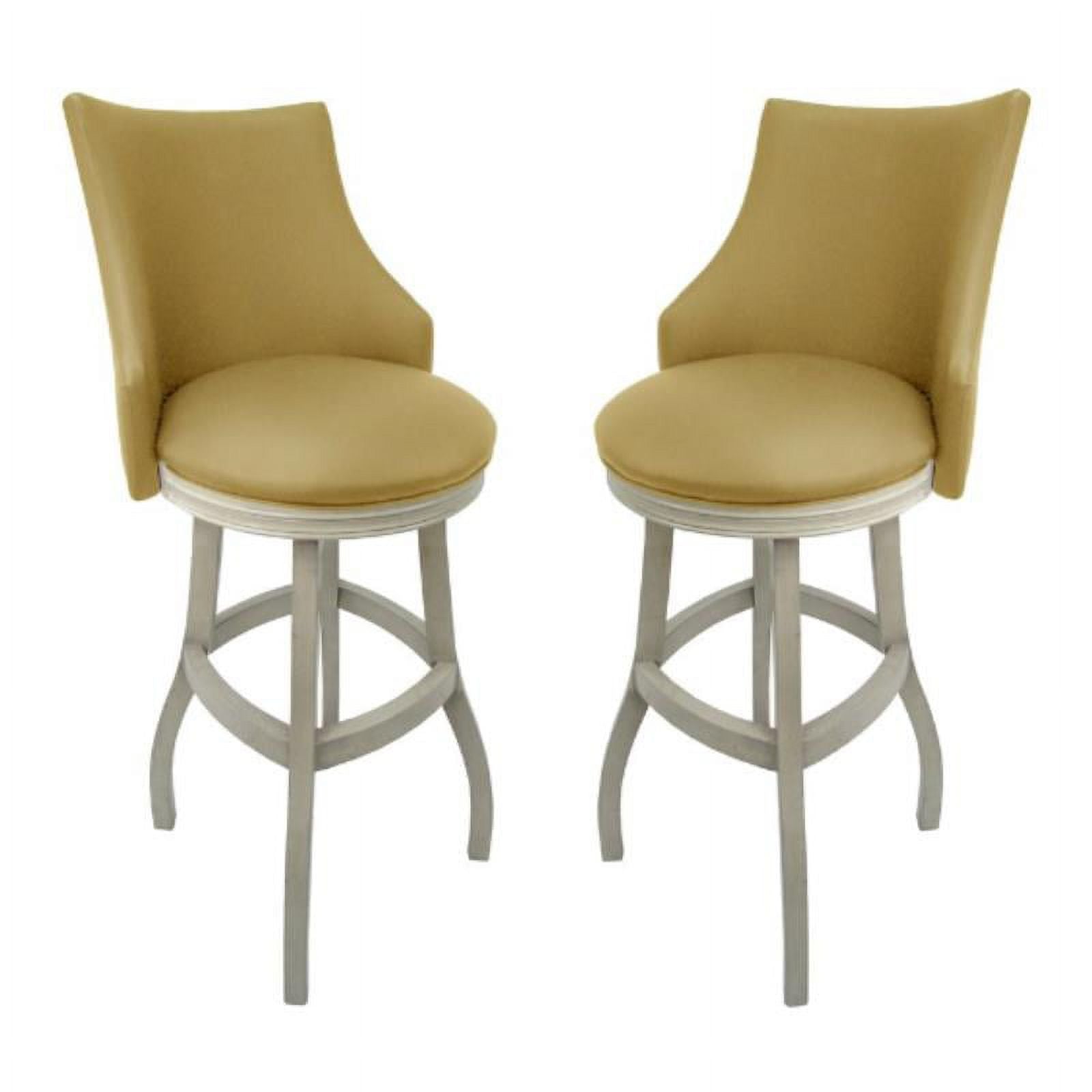 Tan & White Swivel Wood Bar Stool Set of 2 I927643