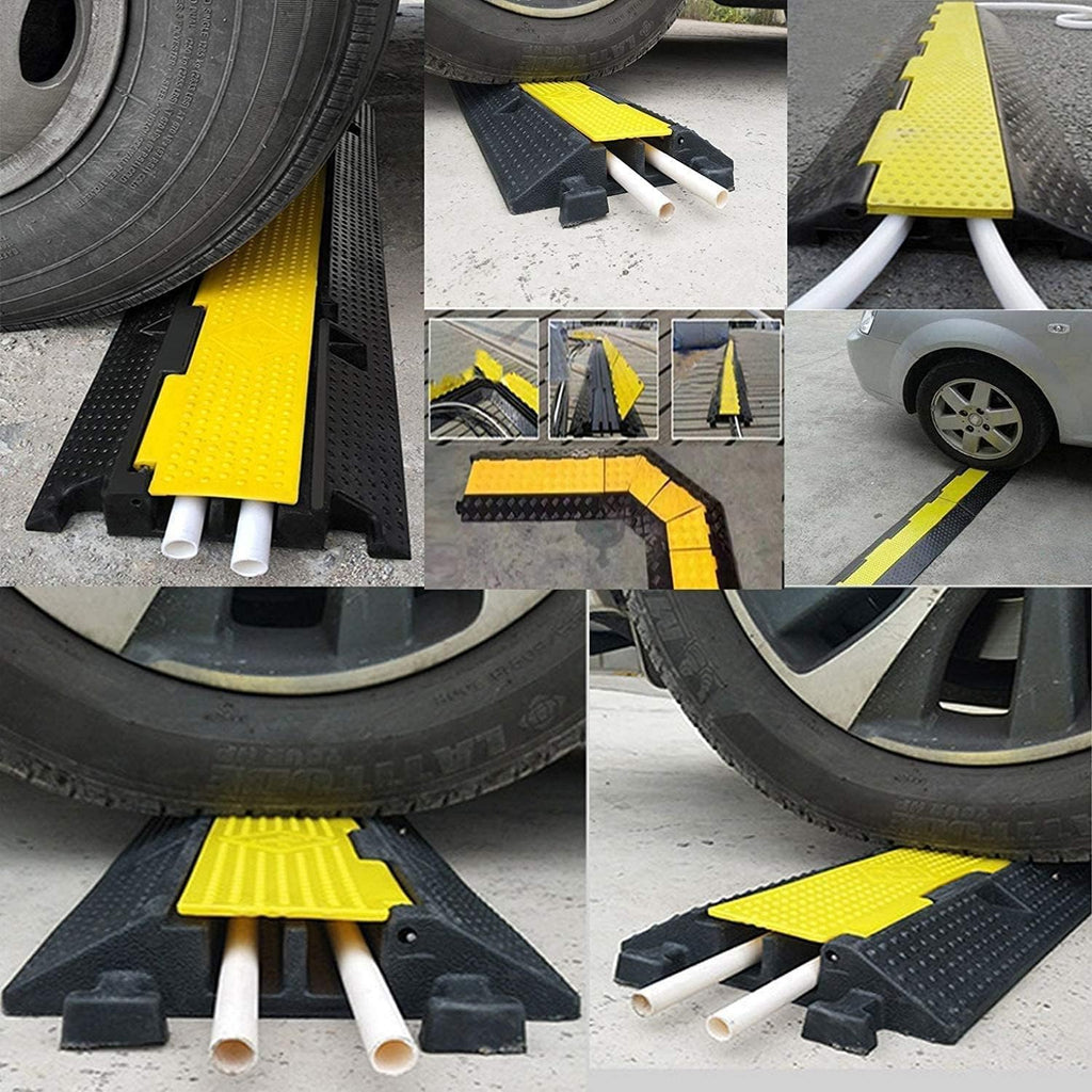 36x20x2” 5 Channel Rubber Cable Protector with Yellow Flip-Open Top Cover Q36915