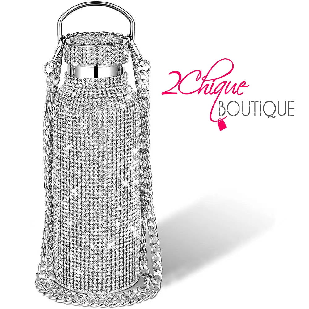 Bling Rhinestone Stainless Steel Insulated Water Bottle With Carry on Chain 500ML P52721
