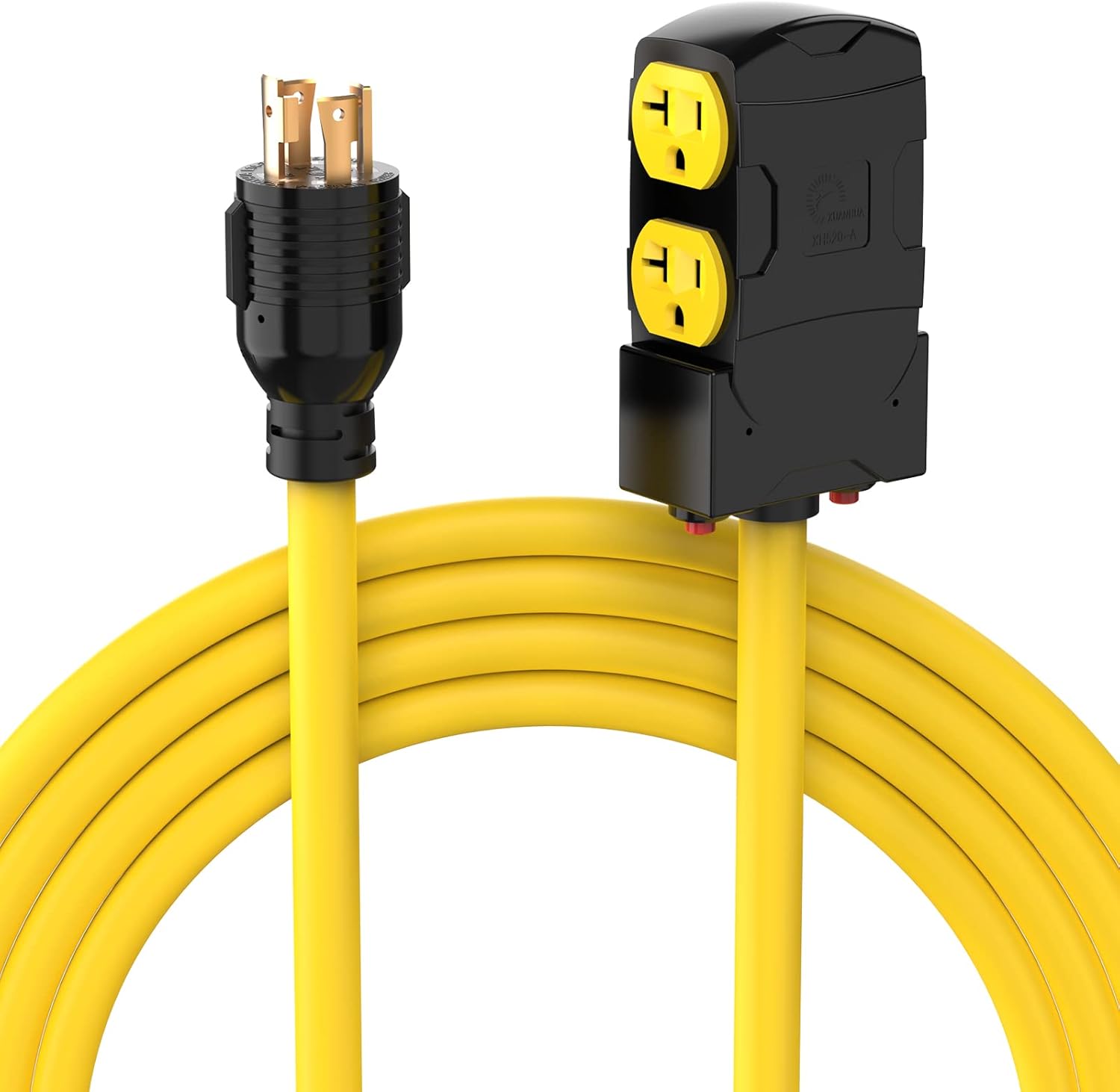 30A 125V 3750 Watts Generator Power Extension Cord NEMA L5-30P to Three 5-20R Receptacles 25 Feet 10 Gauge SJTW Pack of 2 M587