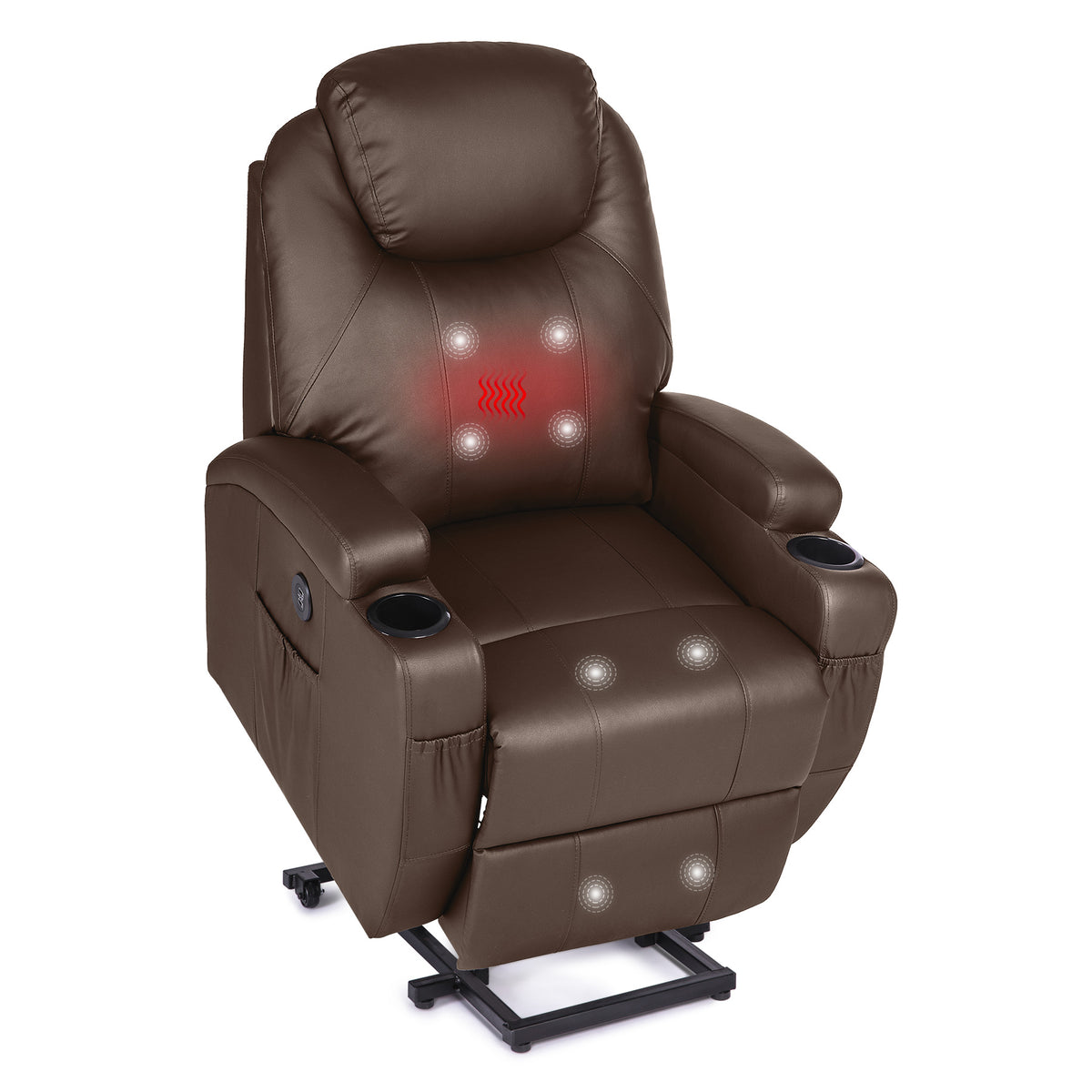 Brown Recliner Chair with Heated Massage Footrest Cup Holders USB Port F51294