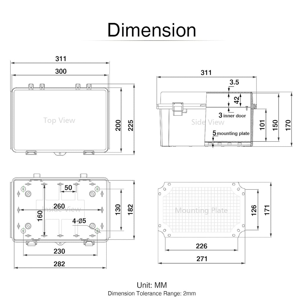 Stainless Steel Latch Junction Box with Inner Door, IP67 Waterproof Electrical Box, ABS Plastic Grey, Pack of 2 Z427