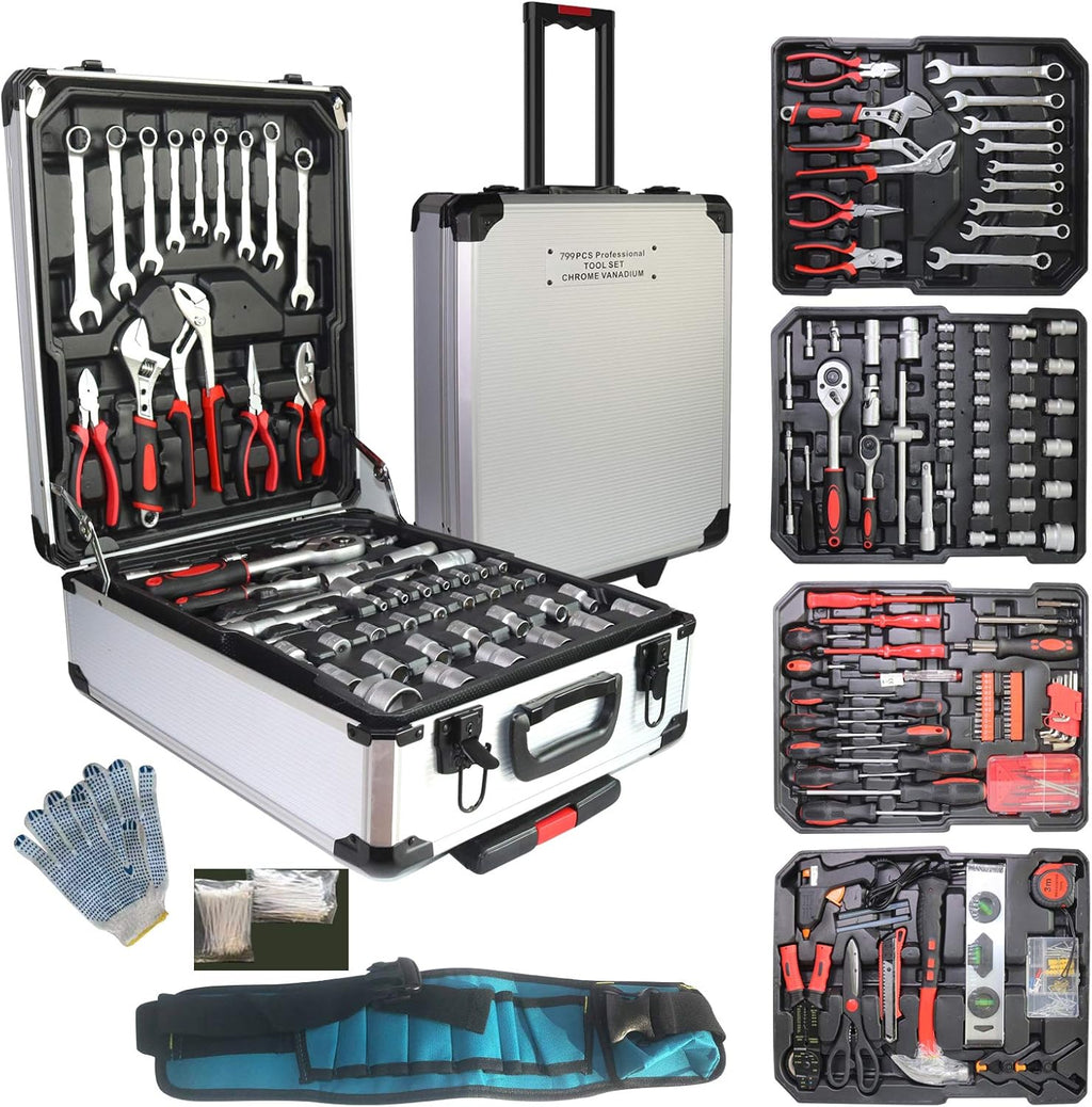 Aluminum Trolley Case Tool Set Silver H4641
