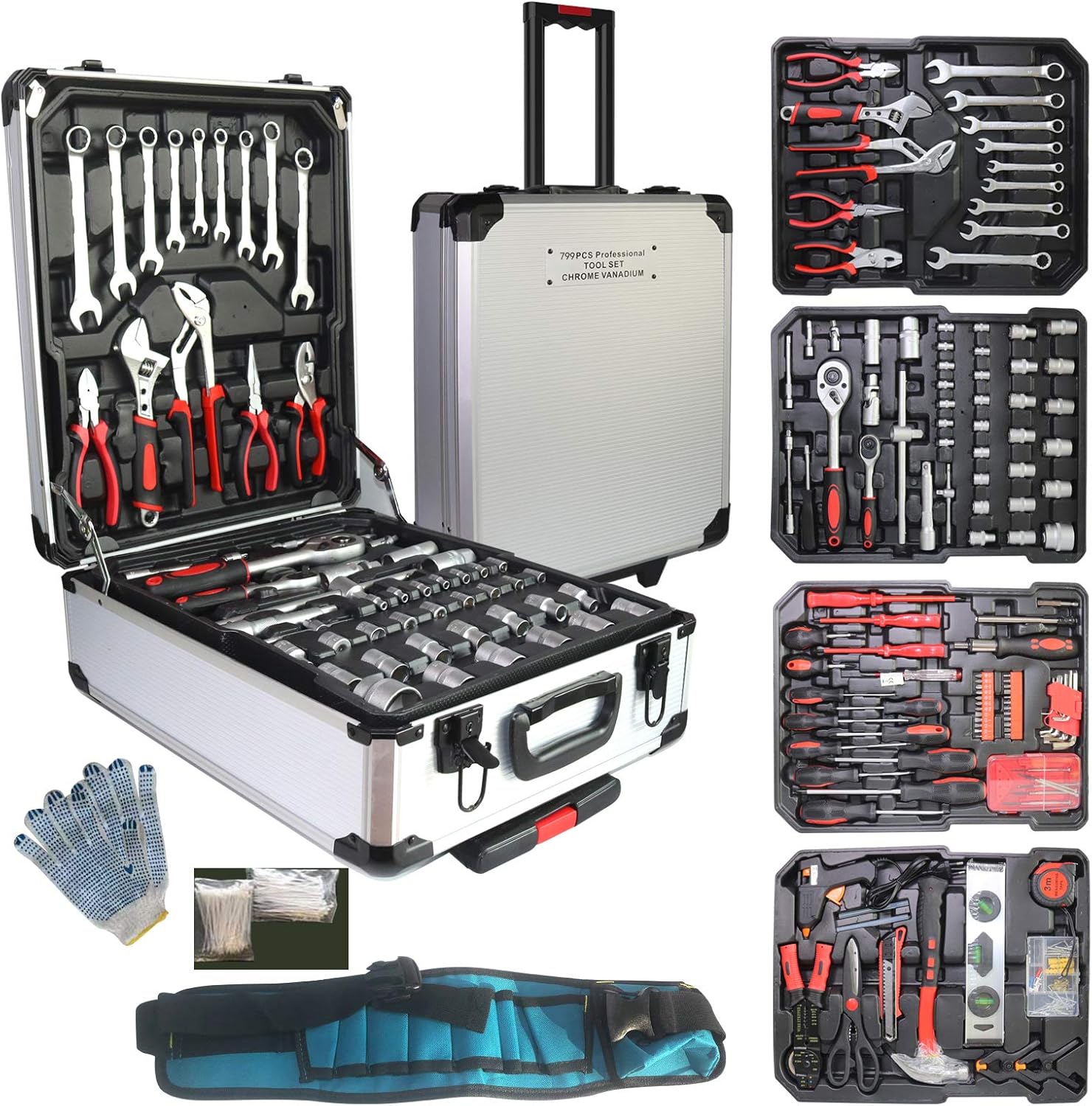 Aluminum Trolley Case Tool Set Silver H4641