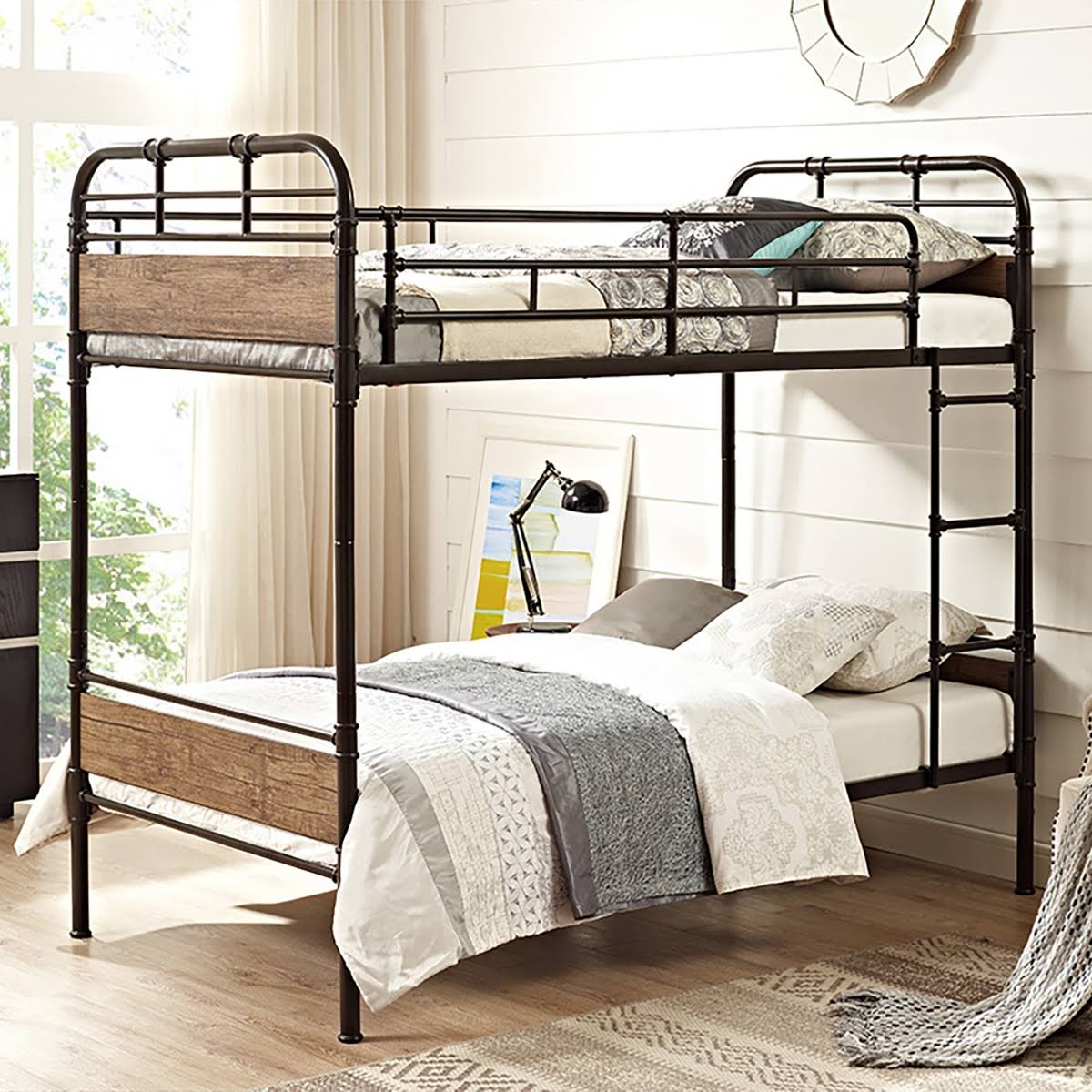 Twin Over Twin Metal Wood Bunk Bed P246502