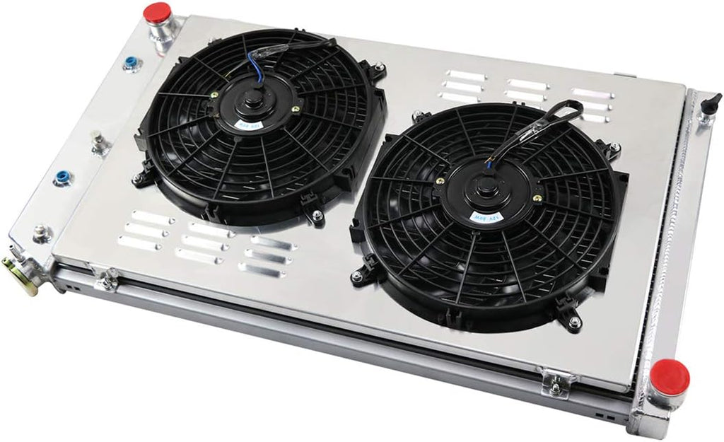 4 Row Aluminum Radiator with 2X12 Fan, Shroud and Thermostat Relay Kit, 34 Overall Width K179751