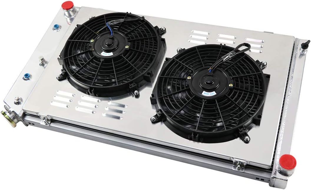 4 Row Aluminum Radiator with 2X12 Fan, Shroud and Thermostat Relay Kit, 34 Overall Width K179751