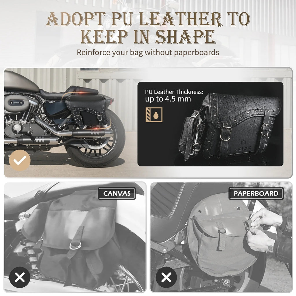 Large Black PU Leather Saddlebags 35L with Cup Holder P376