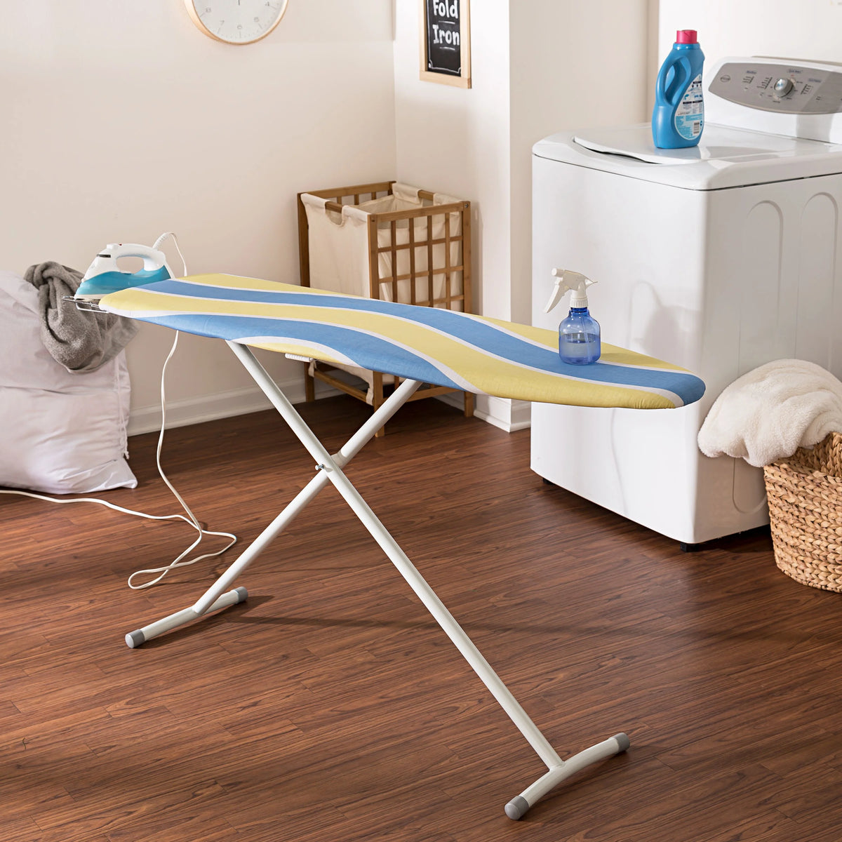Blue/Yellow Ironing Board with 2-Leg Stand and Iron Rest W407