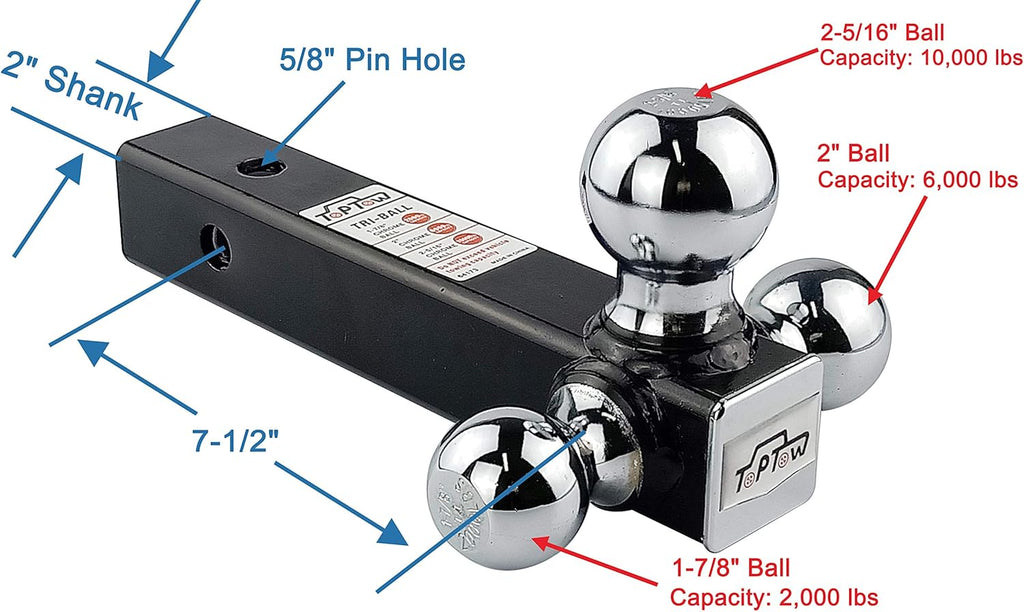 Tri Ball Hitch Mount, Chrome Balls, 2" Receiver, Pack of 2 A4362