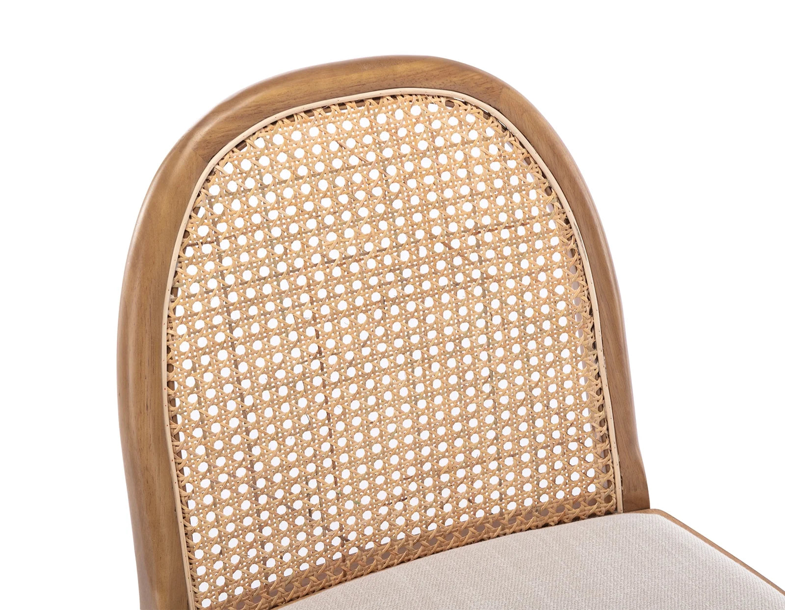 Beige Linen Upholstered Dining Chair Set of 2 with Rattan Back X24842
