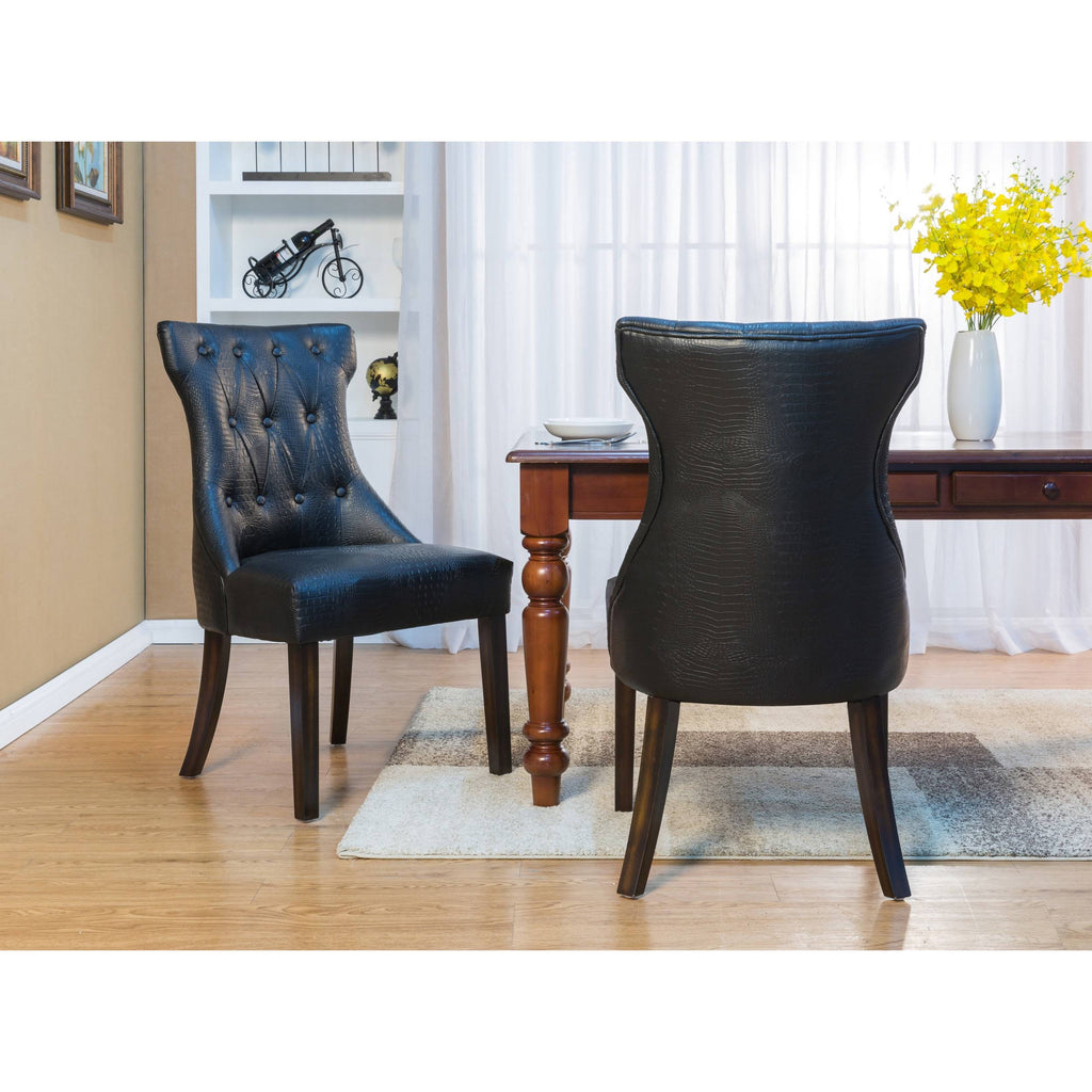 Black Button Tufted PU Leather Dining Side Chair Set of 2 P863
