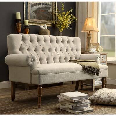 Beige Linen Flared Arm Settee D340338
