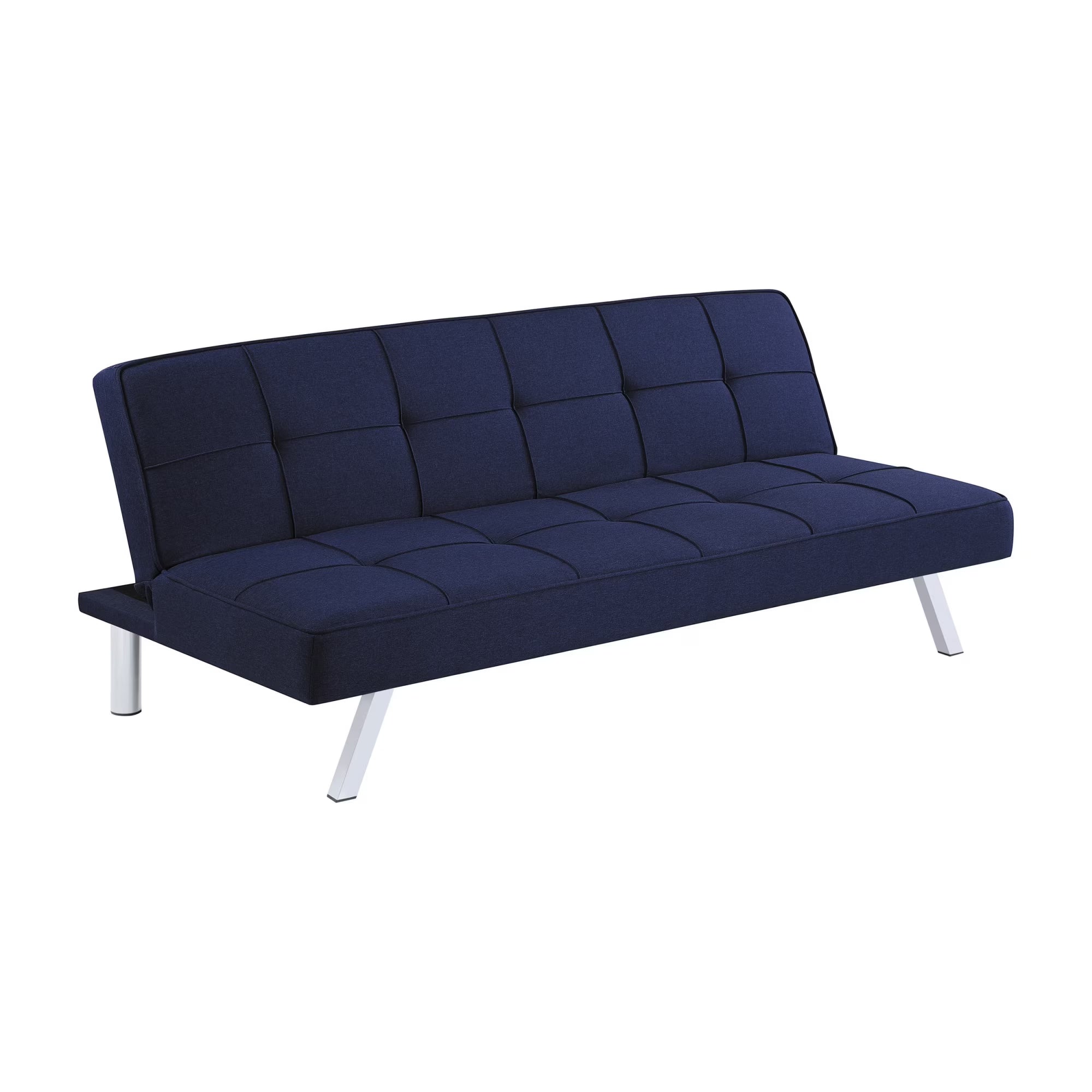 Tufted Blue Linen Like Fabric Sofa Bed Futon with Chrome Legs U193437