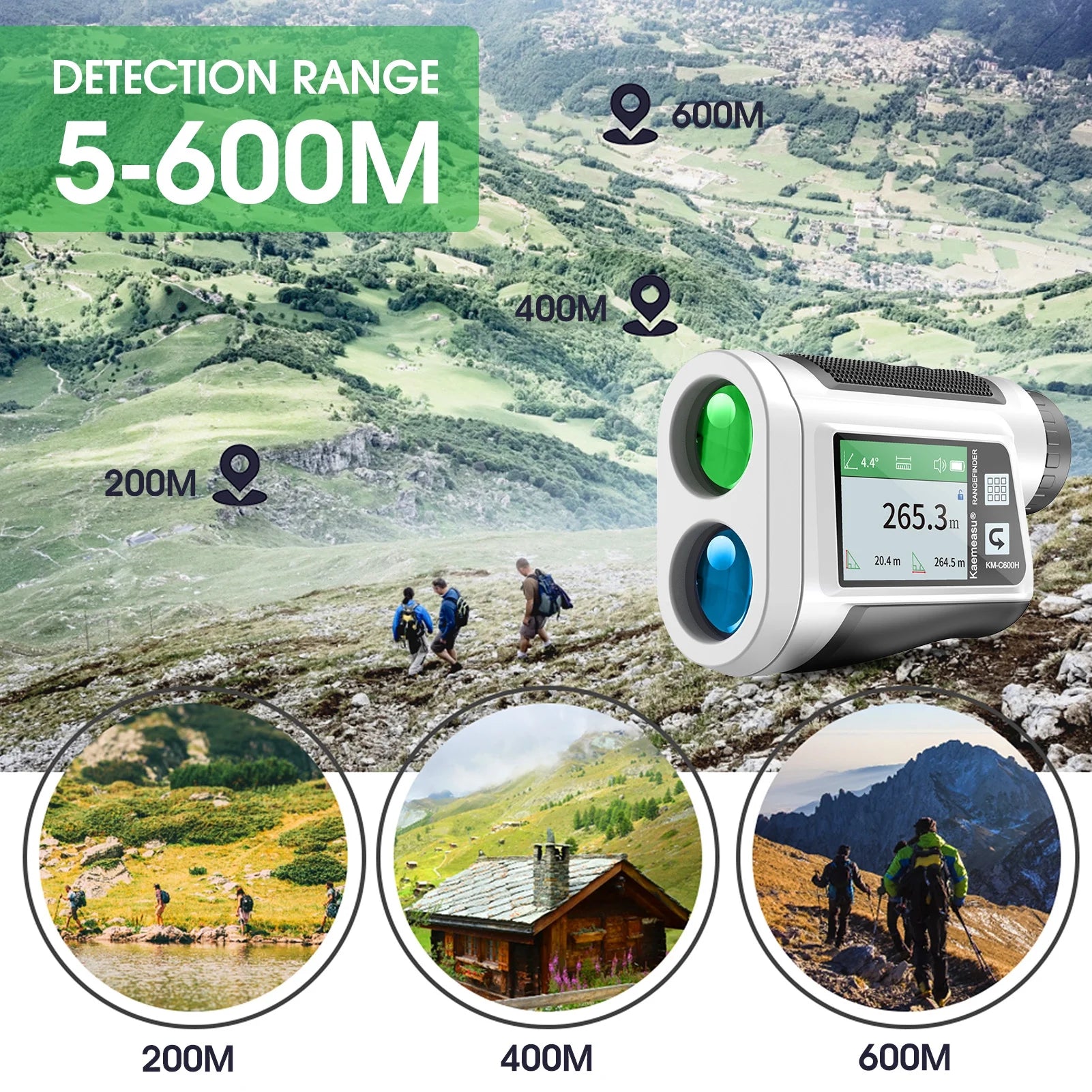 6X Magnification Rangefinder with LCD Touch Screen, USB Rechargeable, 600M Range, Black G889