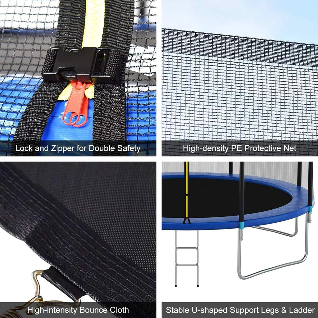12FT Round Trampoline with Enclosure Net, Ladder, Spring Pad S777495