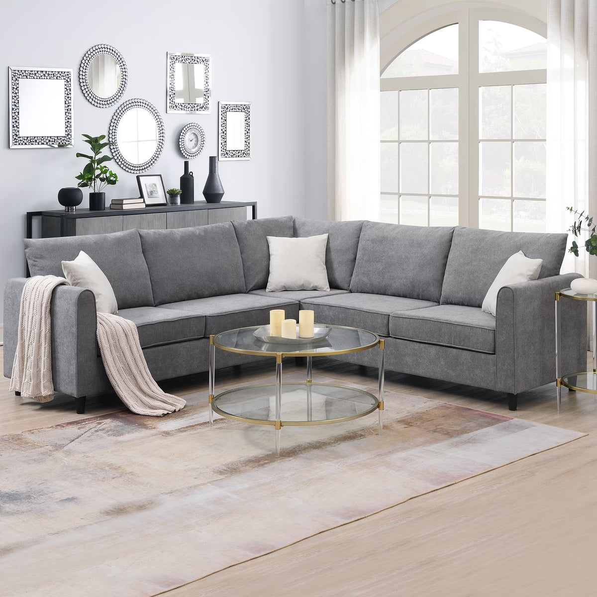 Gray Upholstered L Shaped Sectional Sofa H763818