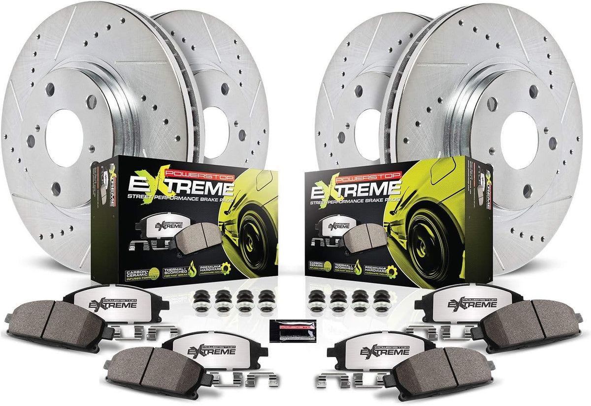 Front and Rear Carbon Fiber Brake Pads with Drilled & Slotted Brake Rotors Kit U65288