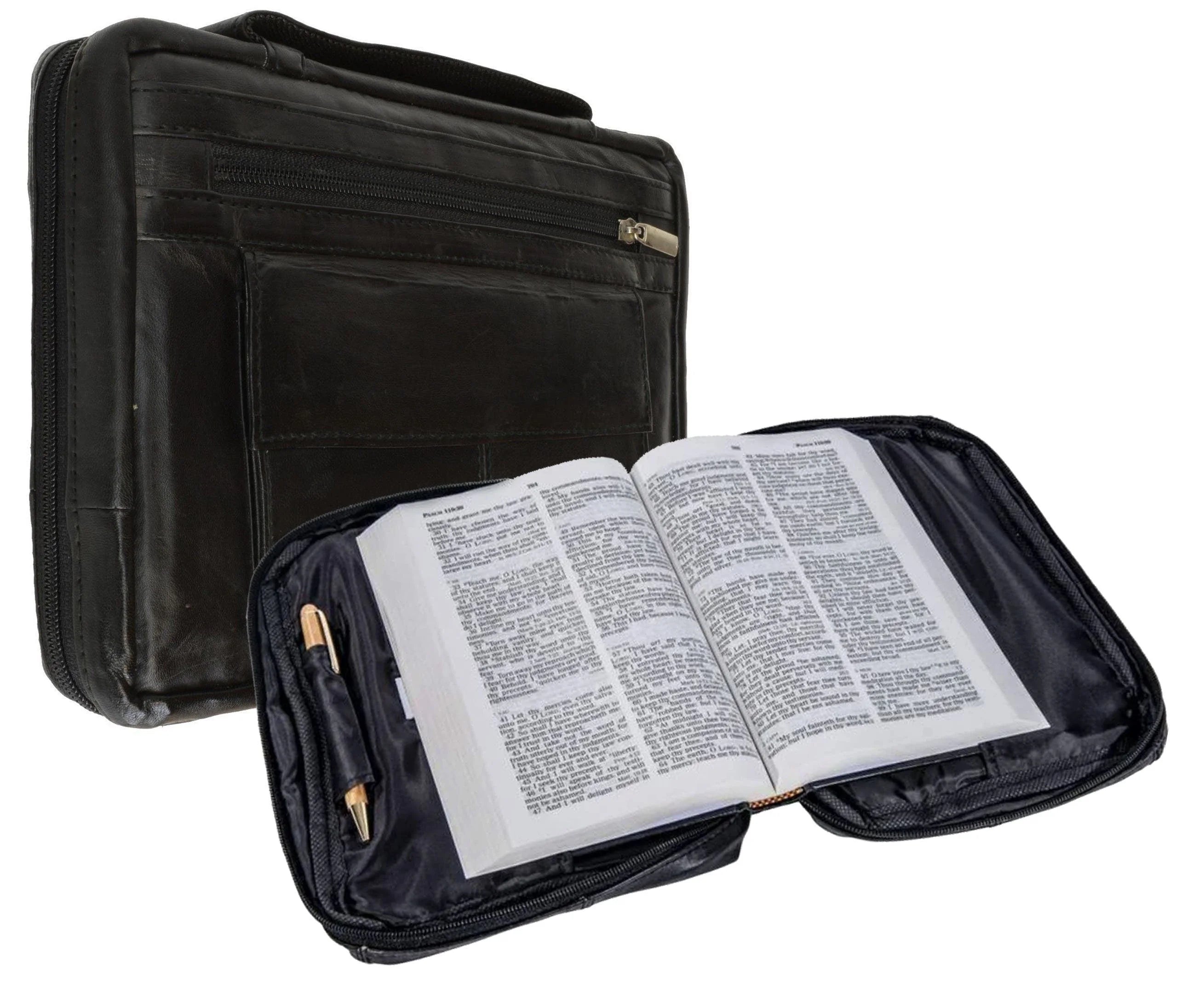 Black Genuine Leather Bible Cover Zippered Bag S59557