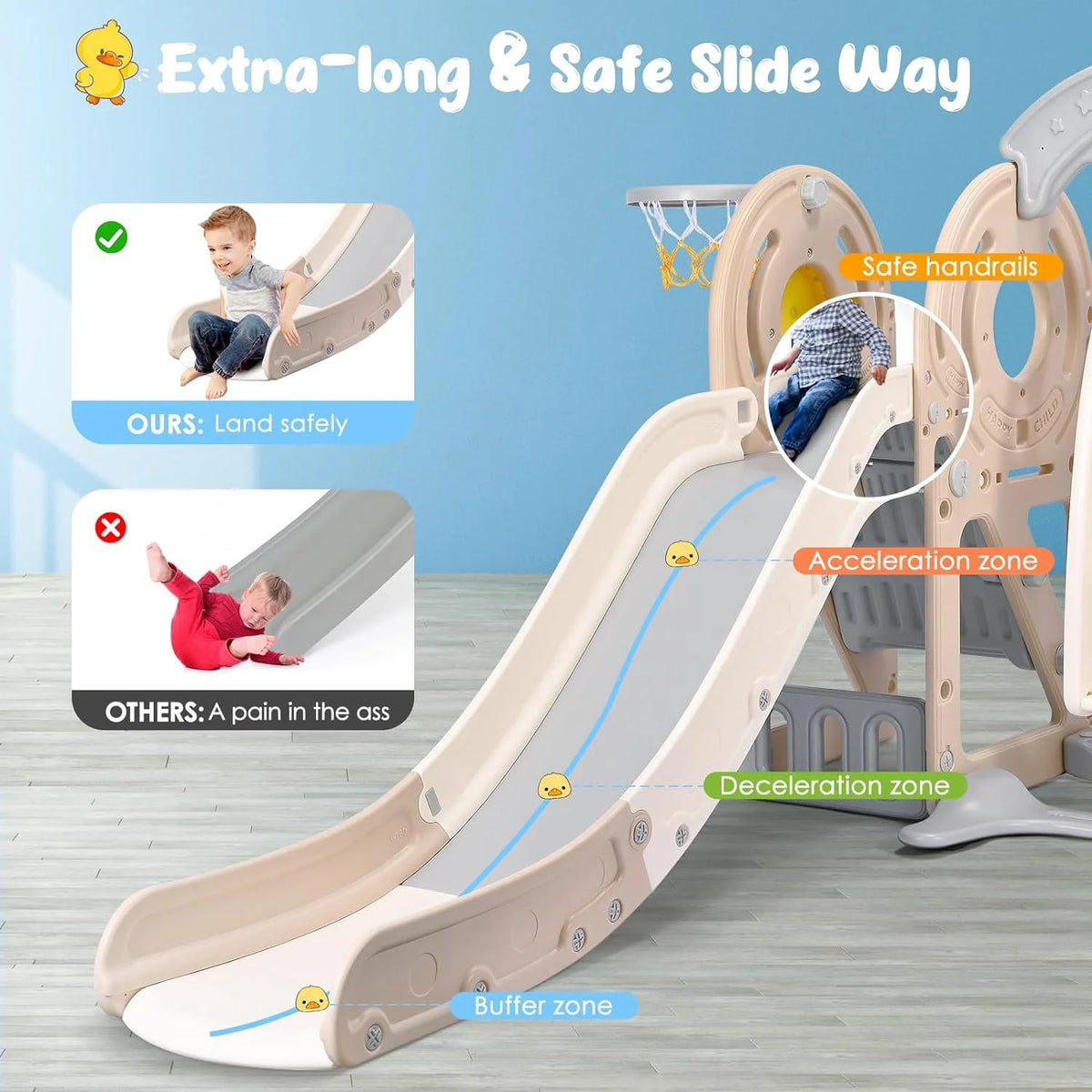 3-in-1 Kids Slide with Climber, Swing, Freestanding Playset X83964