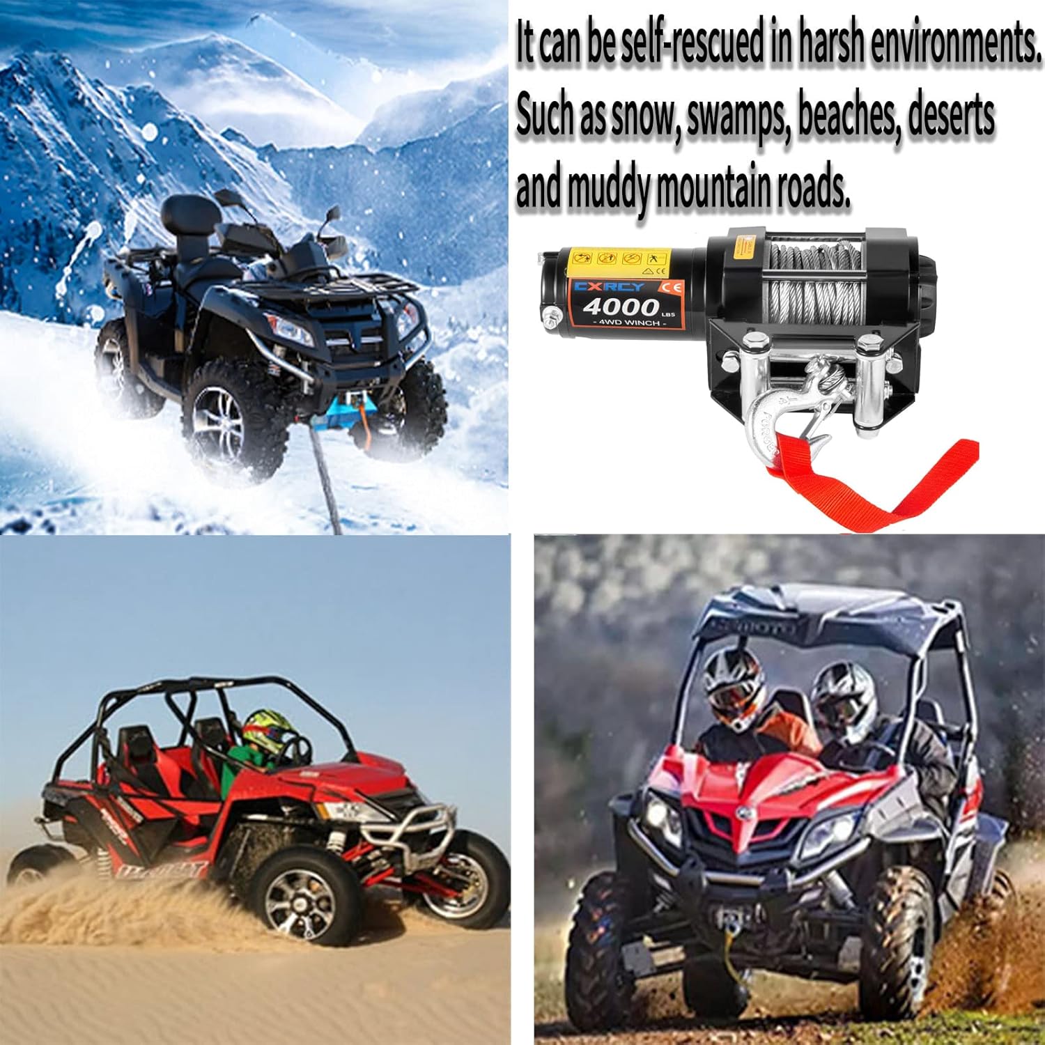 12V 4000 lbs Electric Winch Kit with Steel Rope and Wireless Remote Control I60913