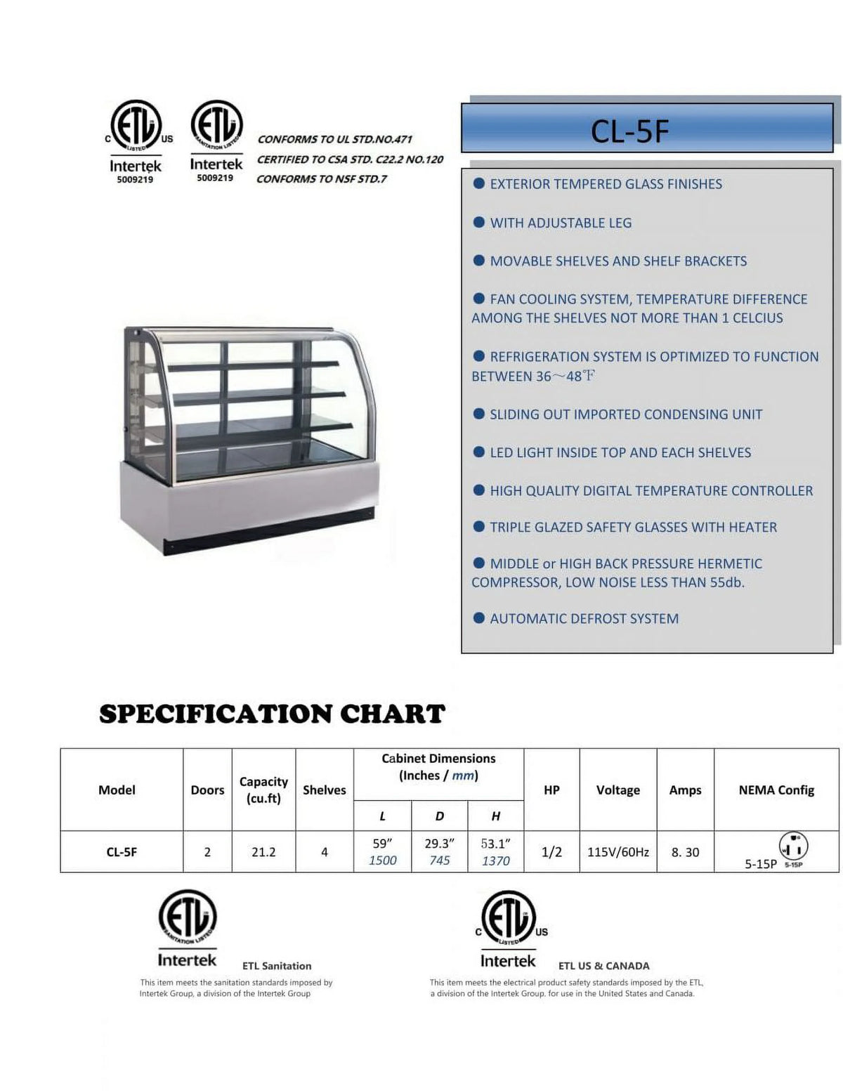 Commercial Refrigerated Bakery Display Cooler Case with Curve Glass G430