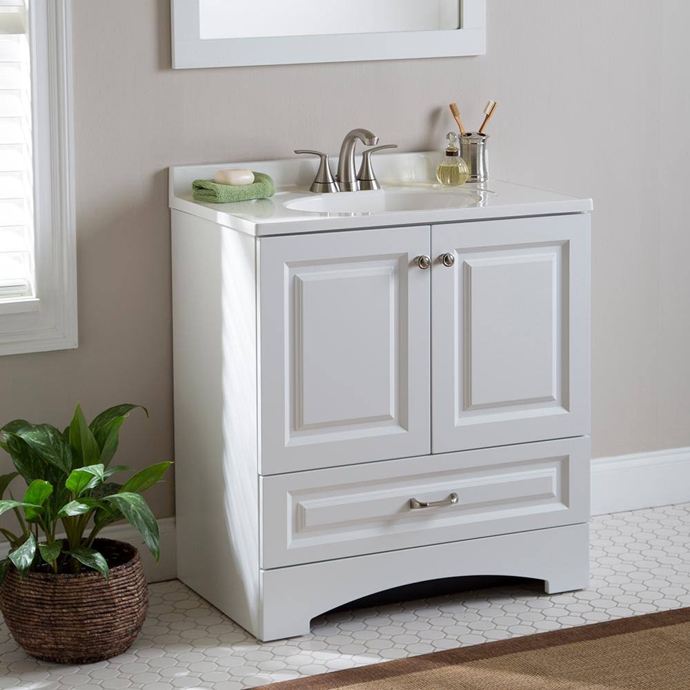 White Bath Vanity with Cultured Marble Vanity Top M7886