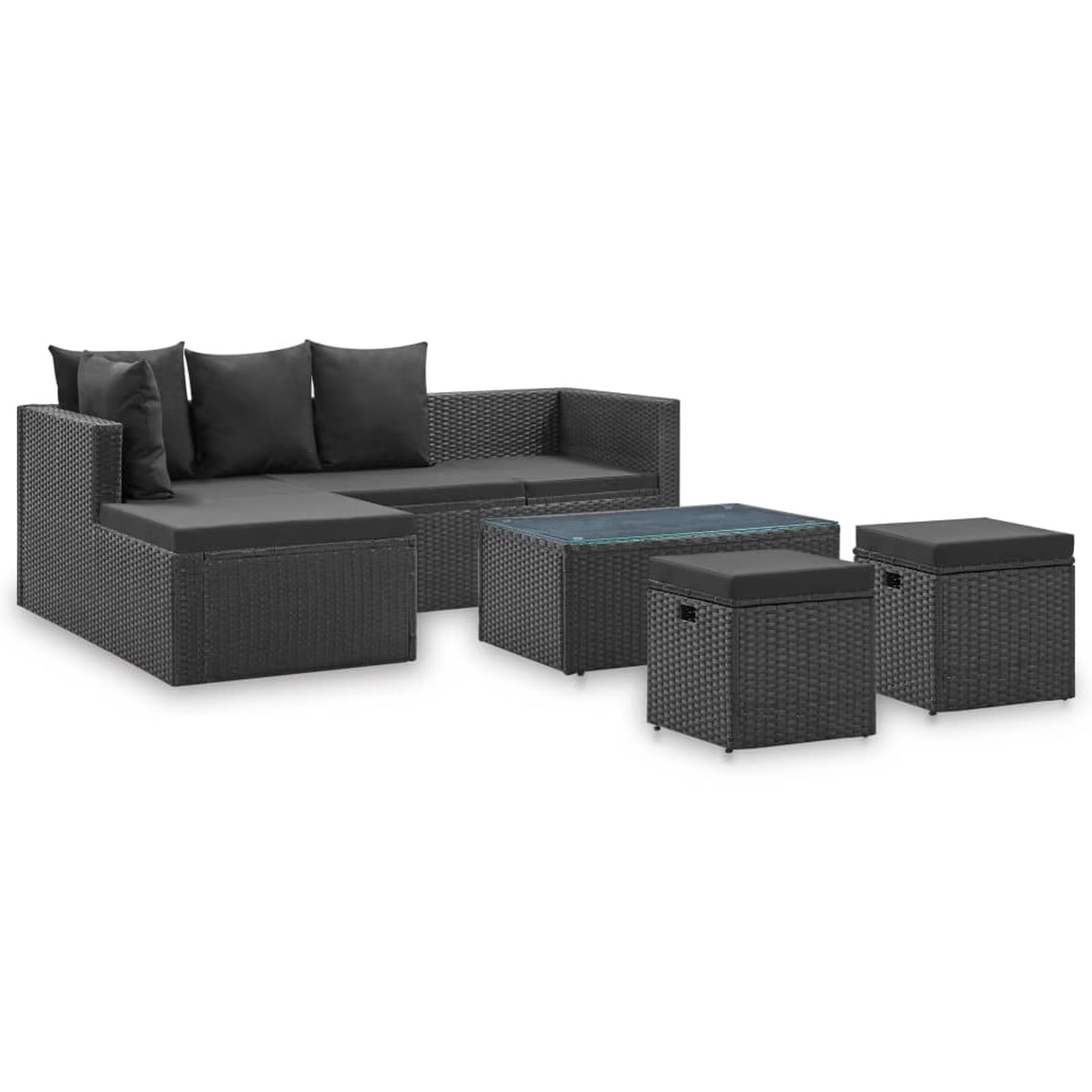 4 Piece Poly Rattan Black Outdoor Sectional Sofa Set with Cushions and Coffee Table Q9963