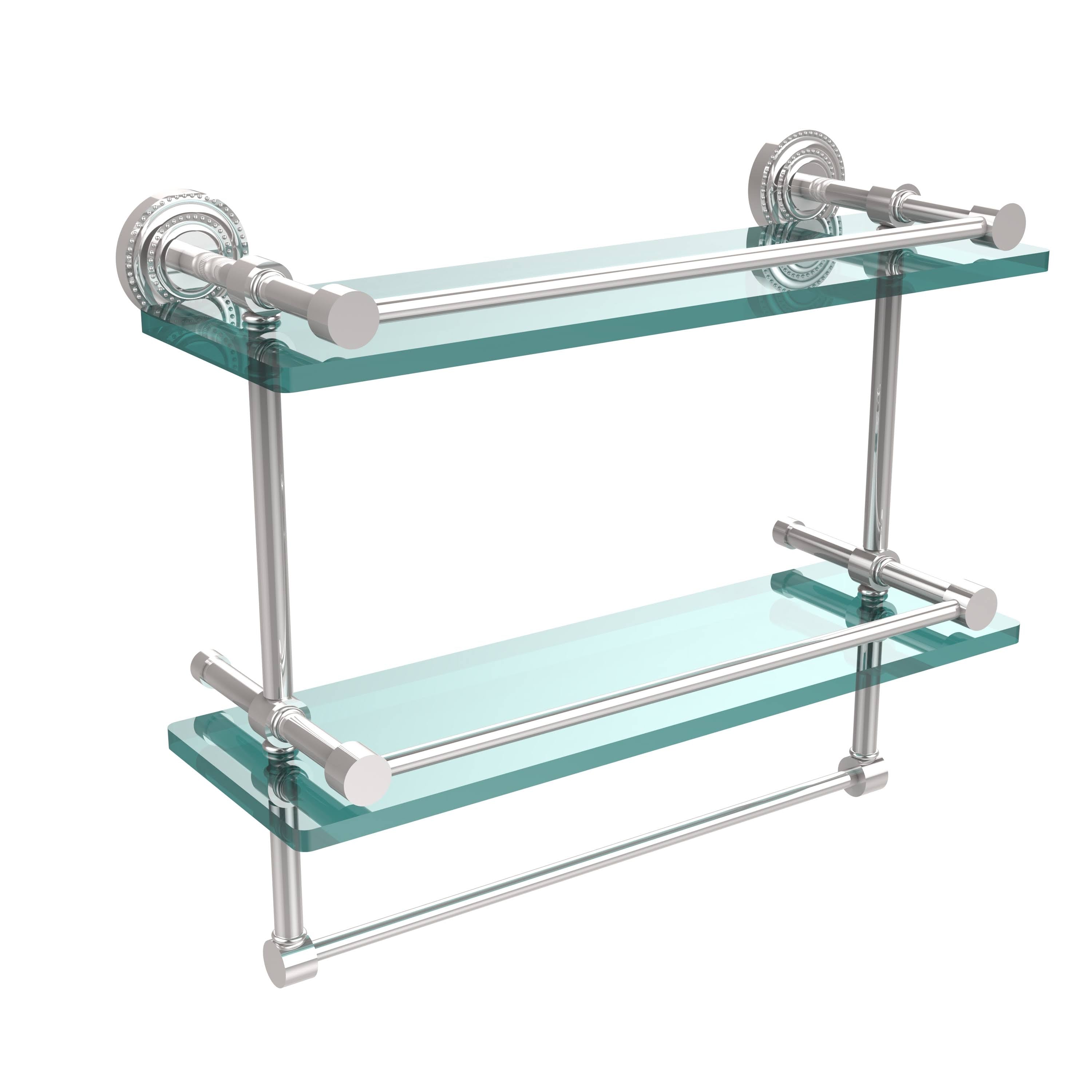 Polished Chrome Double Glass Shelf with Towel Bar G885