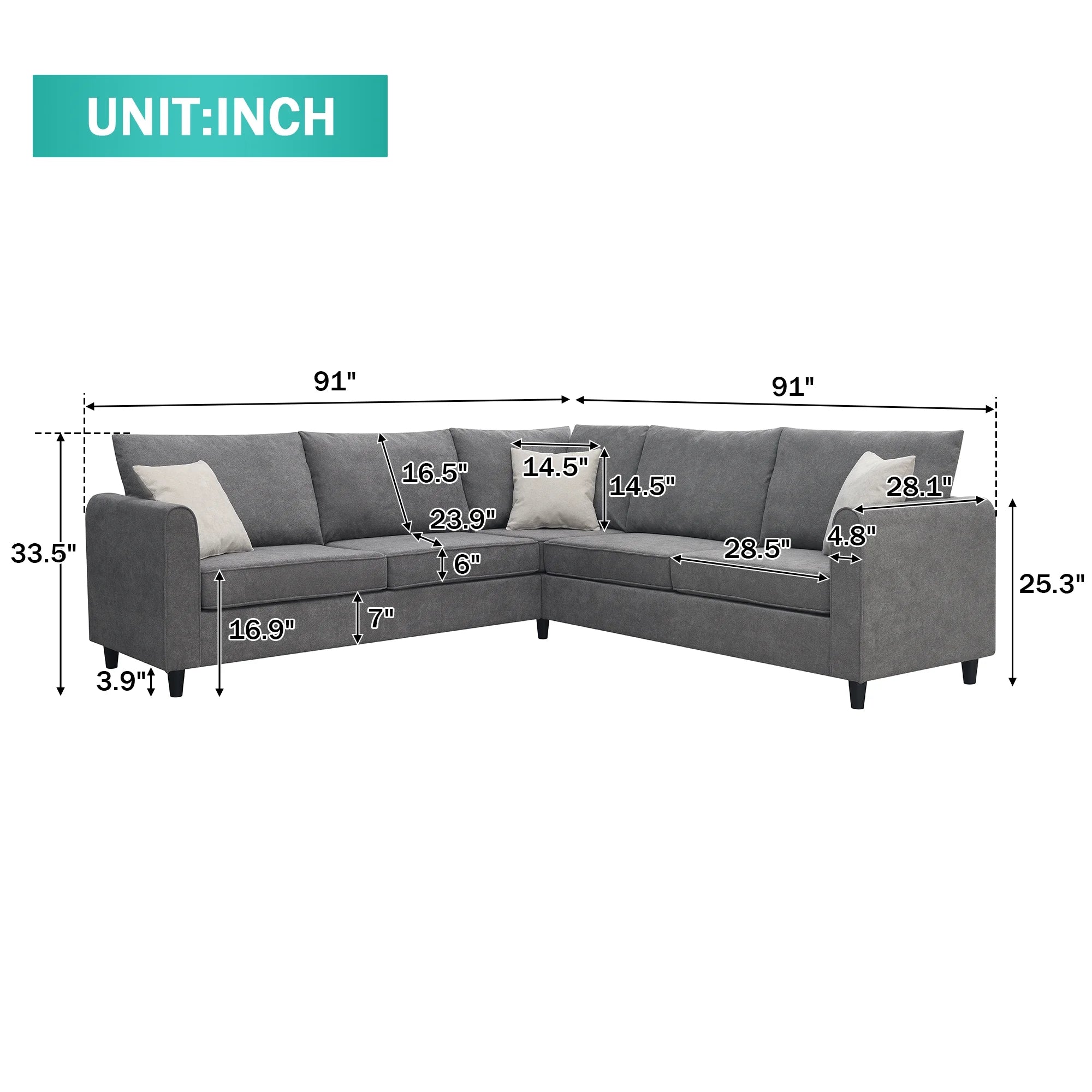Gray Upholstered L Shaped Sectional Sofa H763818