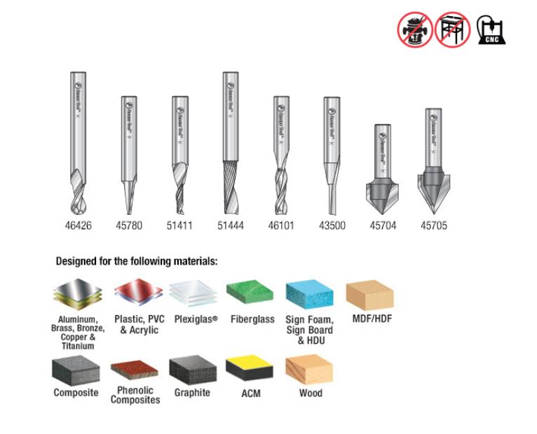 8-Pc CNC Router Bit Collection 1/4x22 H149