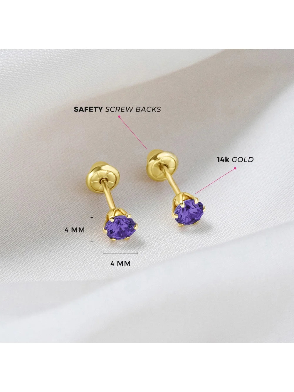 Simulated Amethyst Toddler Earrings Safety Screw Back C822