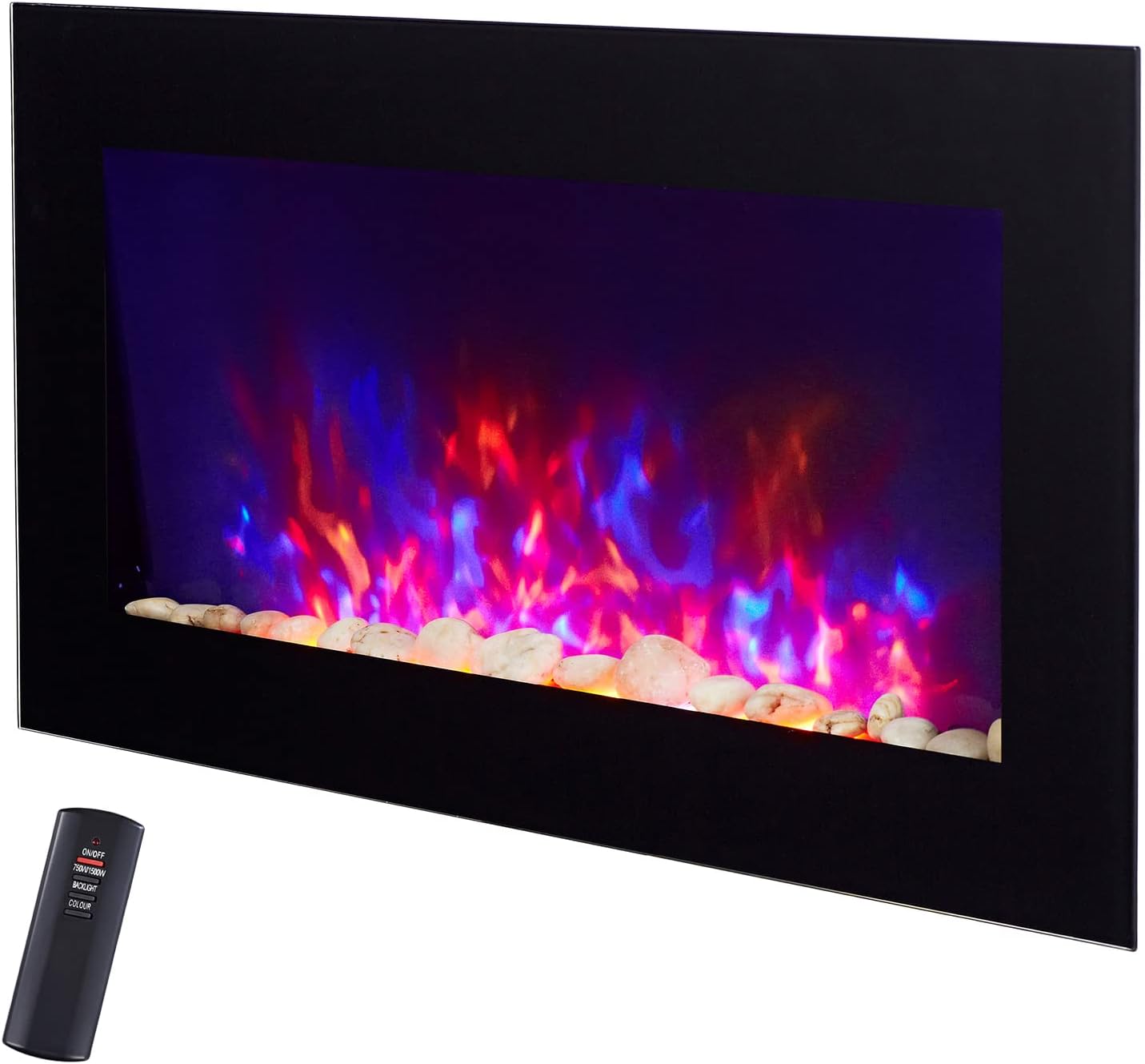 Black 36 Inch Wall-Mounted Electric Fireplace with Remote Control V9821