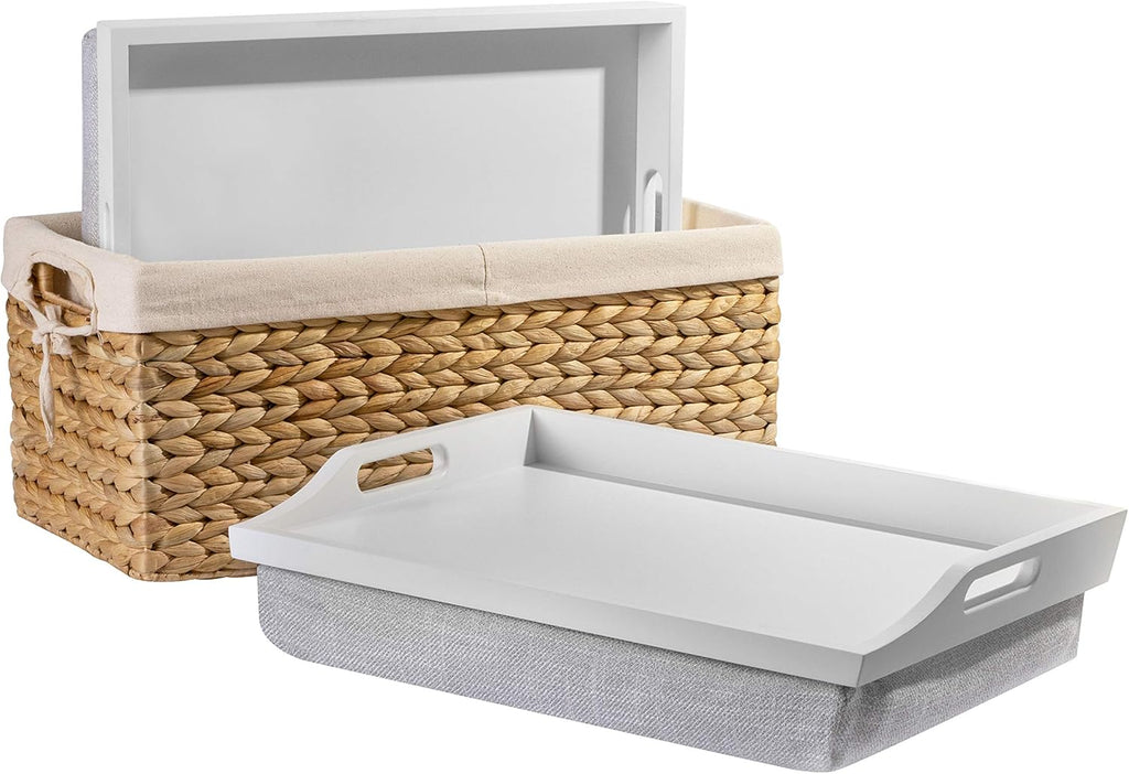 Wood Lap Trays with Basket Set, Calming Gray, Pack of 2 Z179