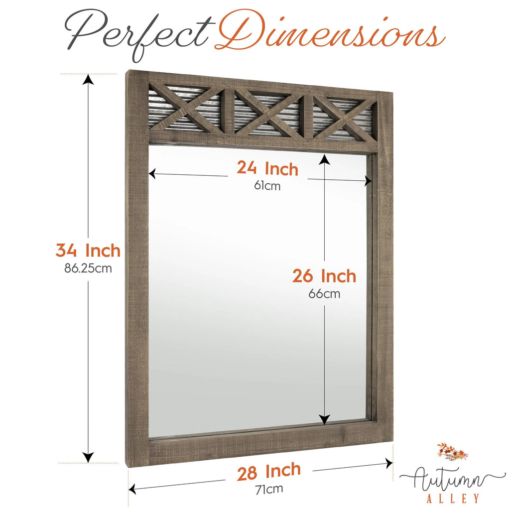 Rustic Farmhouse Mirror with Galvanized Metal – 28" x 34" Q44860