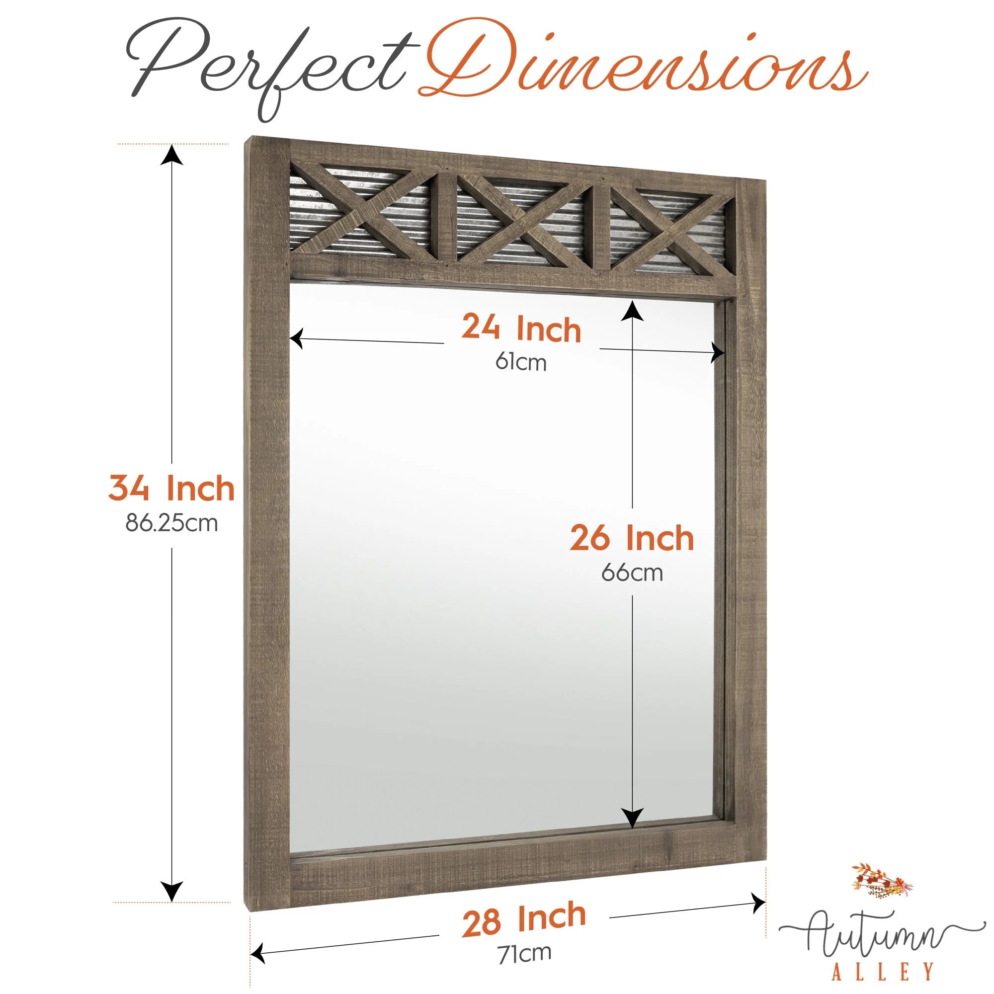 Rustic Farmhouse Mirror with Galvanized Metal – 28" x 34" Q44860