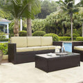 Brown Wicker Patio Sofa with Sand Cushion Y2299
