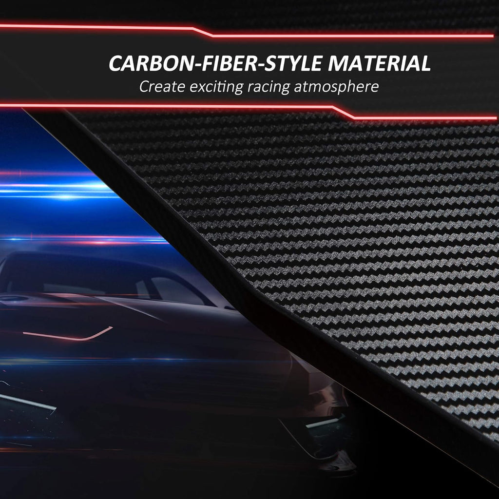 Black Carbon Fiber Style Gaming Desk with Elevated Monitor Shelf B5385