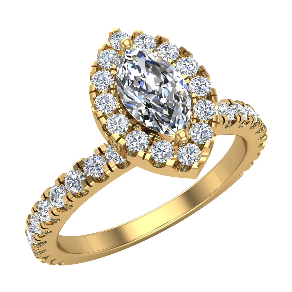 Marquise Cut Halo Diamond Ring 14K Gold 1.10 Carat C480