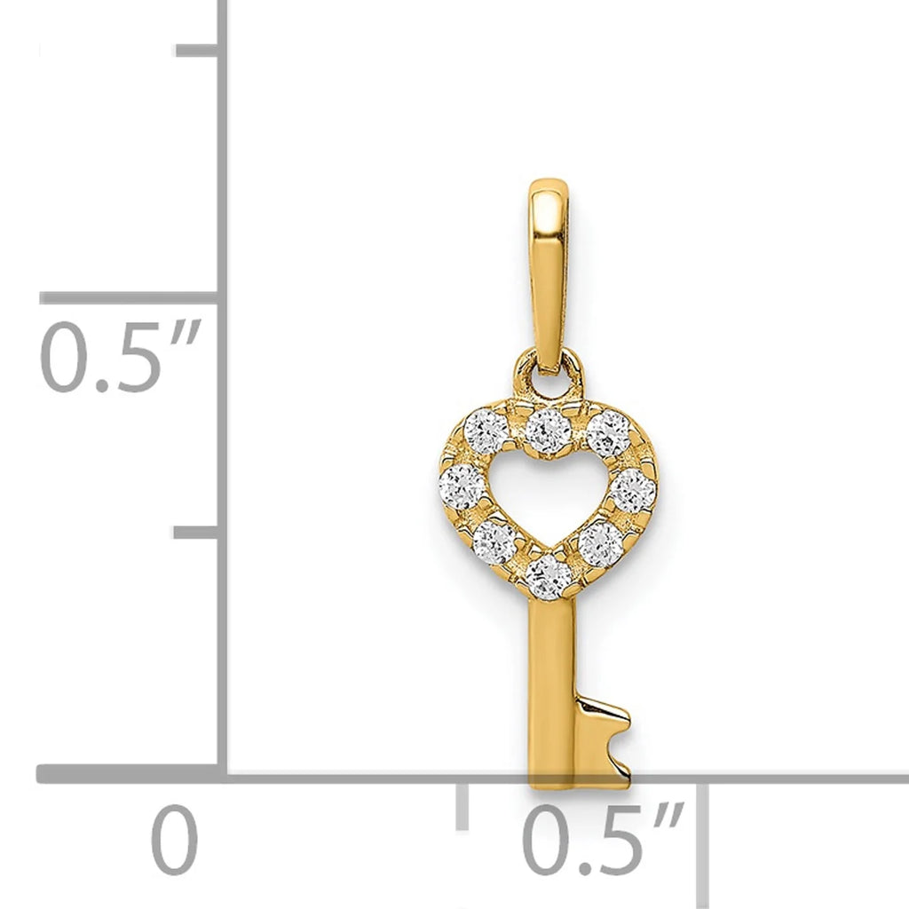 14K Yellow Gold CZ Key Dangle Pendant Charm With 10K Yellow Gold Lightweight Rope Chain Necklace 16'' V158847