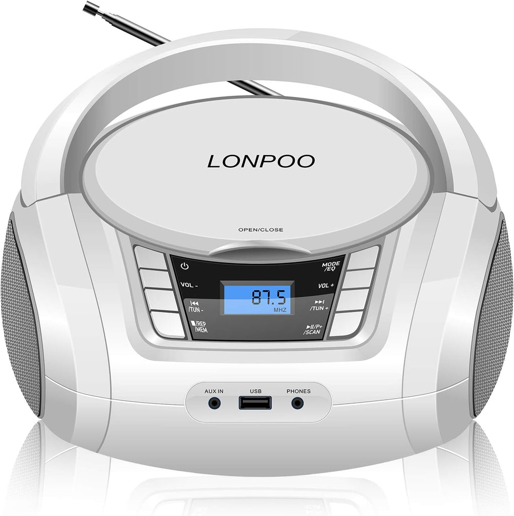 Portable Top-Loading CD MP3 Player Boombox with Bluetooth Stereo, FM Radio, Aux Line in, Headphone Jack, USB Port L87354