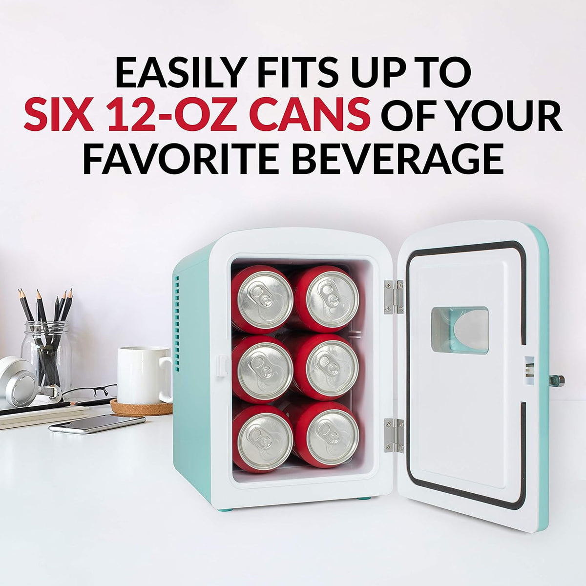 Retro 6-Can Mini Refrigerator with Carry Handle, Aqua T935572