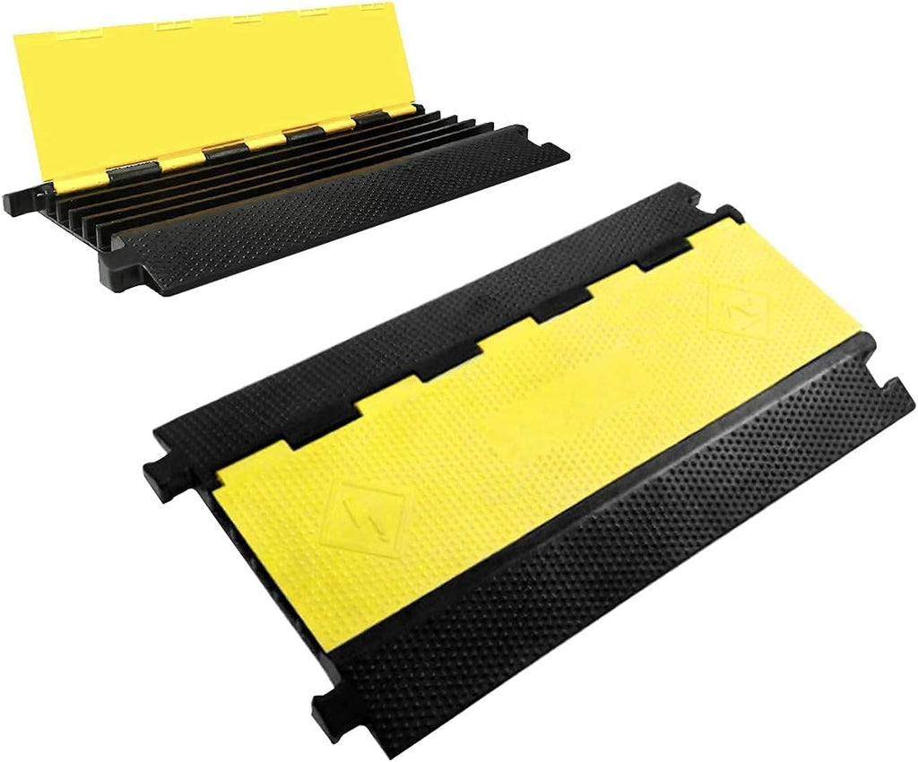 36x20x2” 5 Channel Rubber Cable Protector with Yellow Flip-Open Top Cover Q36915