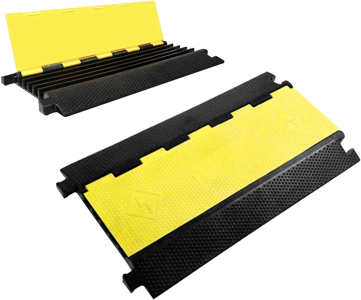 36x20x2” 5 Channel Rubber Cable Protector with Yellow Flip-Open Top Cover Q36915