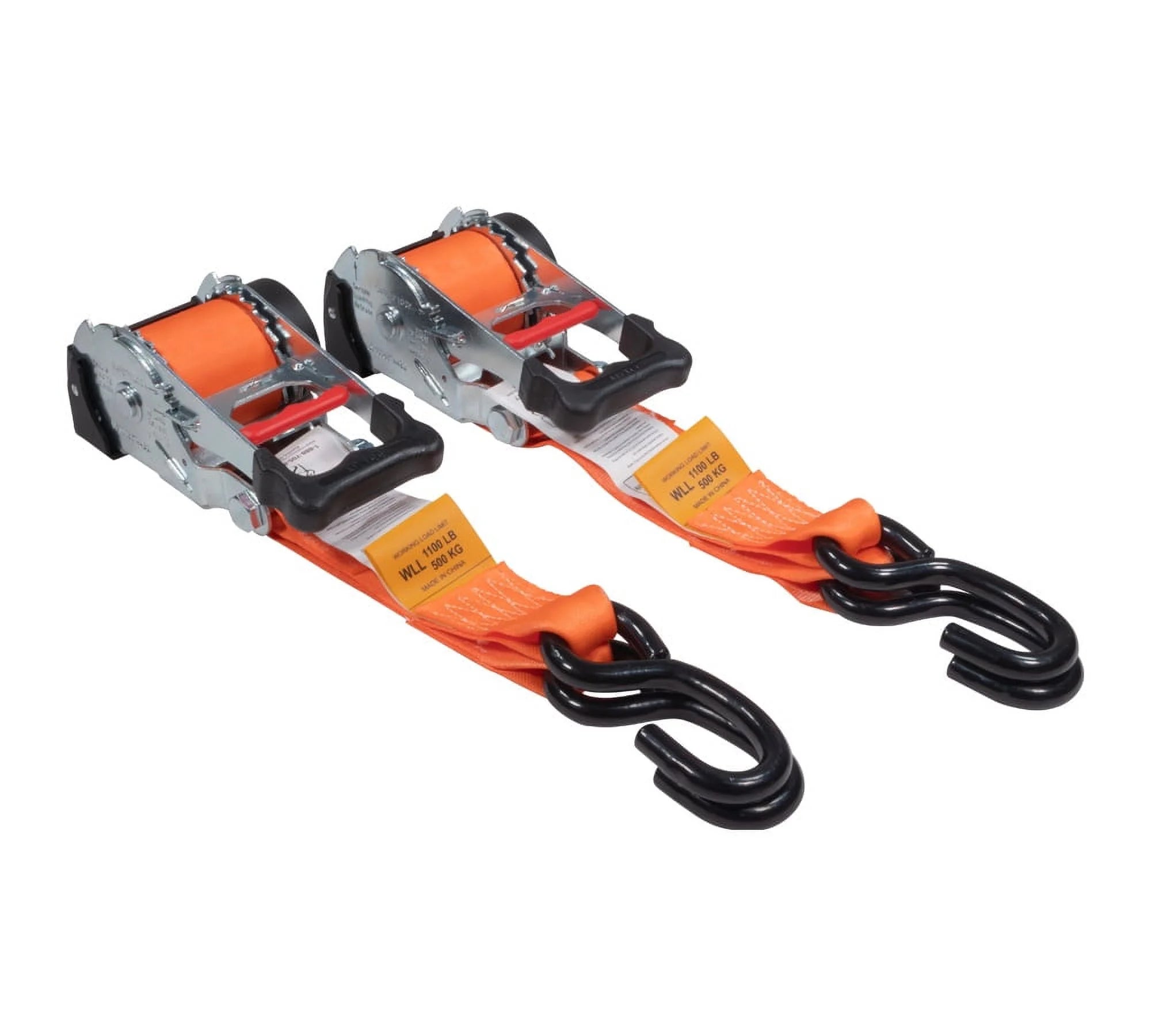 Orange 2" x10' Auto Retract Ratchet Straps with Zinc Coated S Hook Tiedowns T252